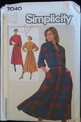 7040 SIMPLICITY ELASTIC WAIST LONGER SHIRTWAIST DRESS  BELT PATTERN 10-14, 16-20